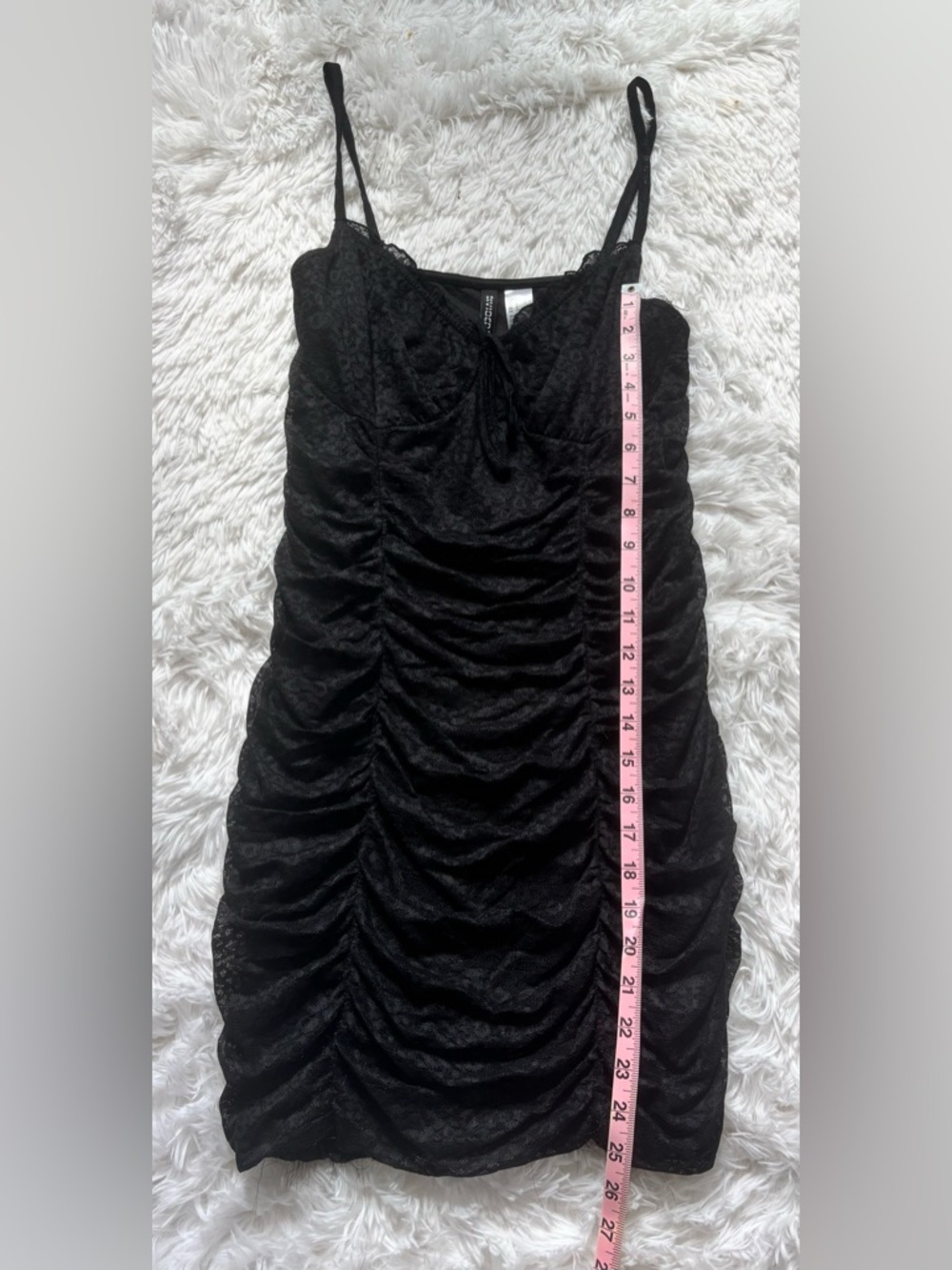 H&M Black Ruched Lace Mini Dress